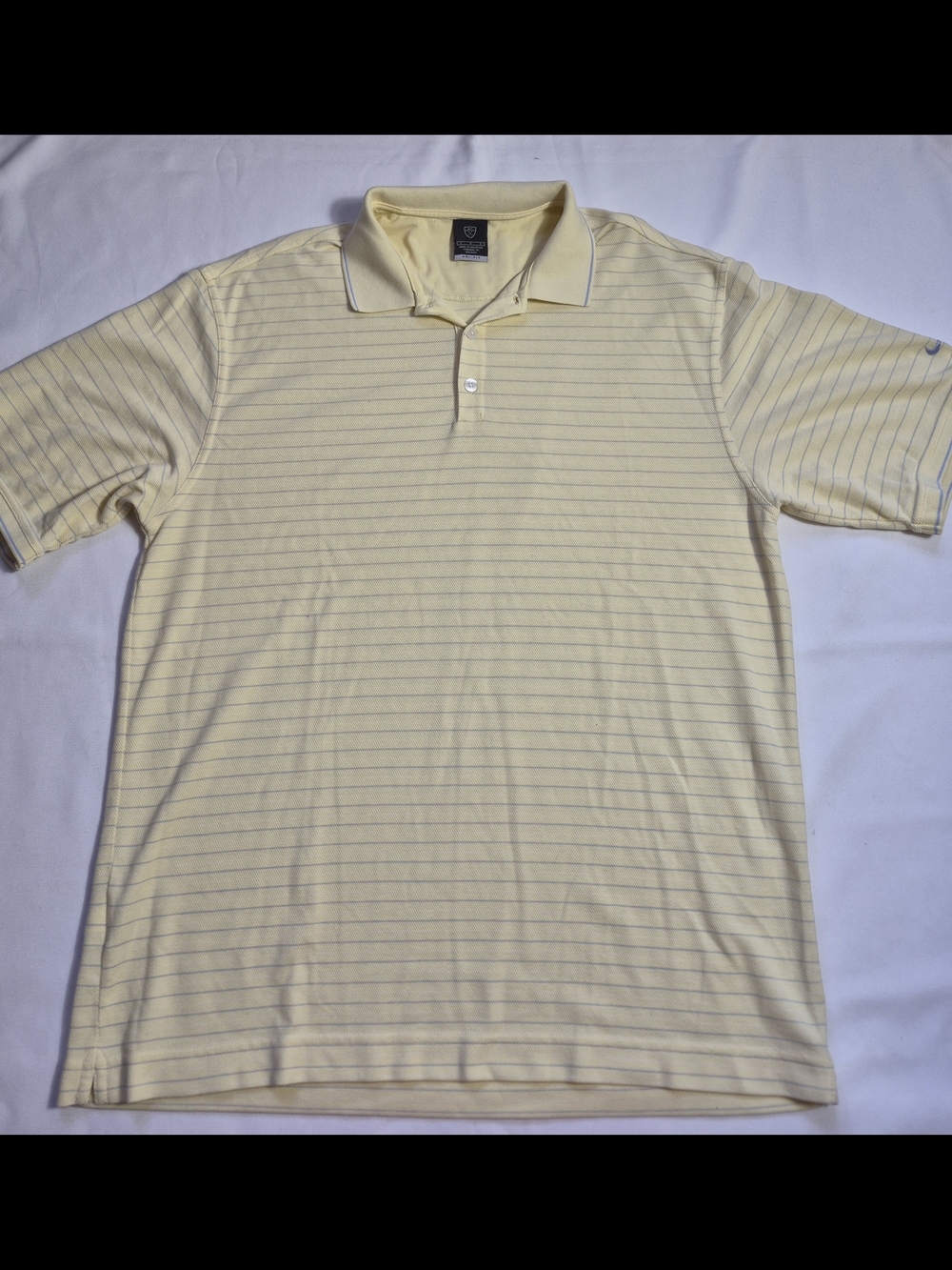 Nike Dri-Fit Polo Shirt Mens L Yellow Striped Cotton Blend Short Sleeve Collared - Picture 1 of 10